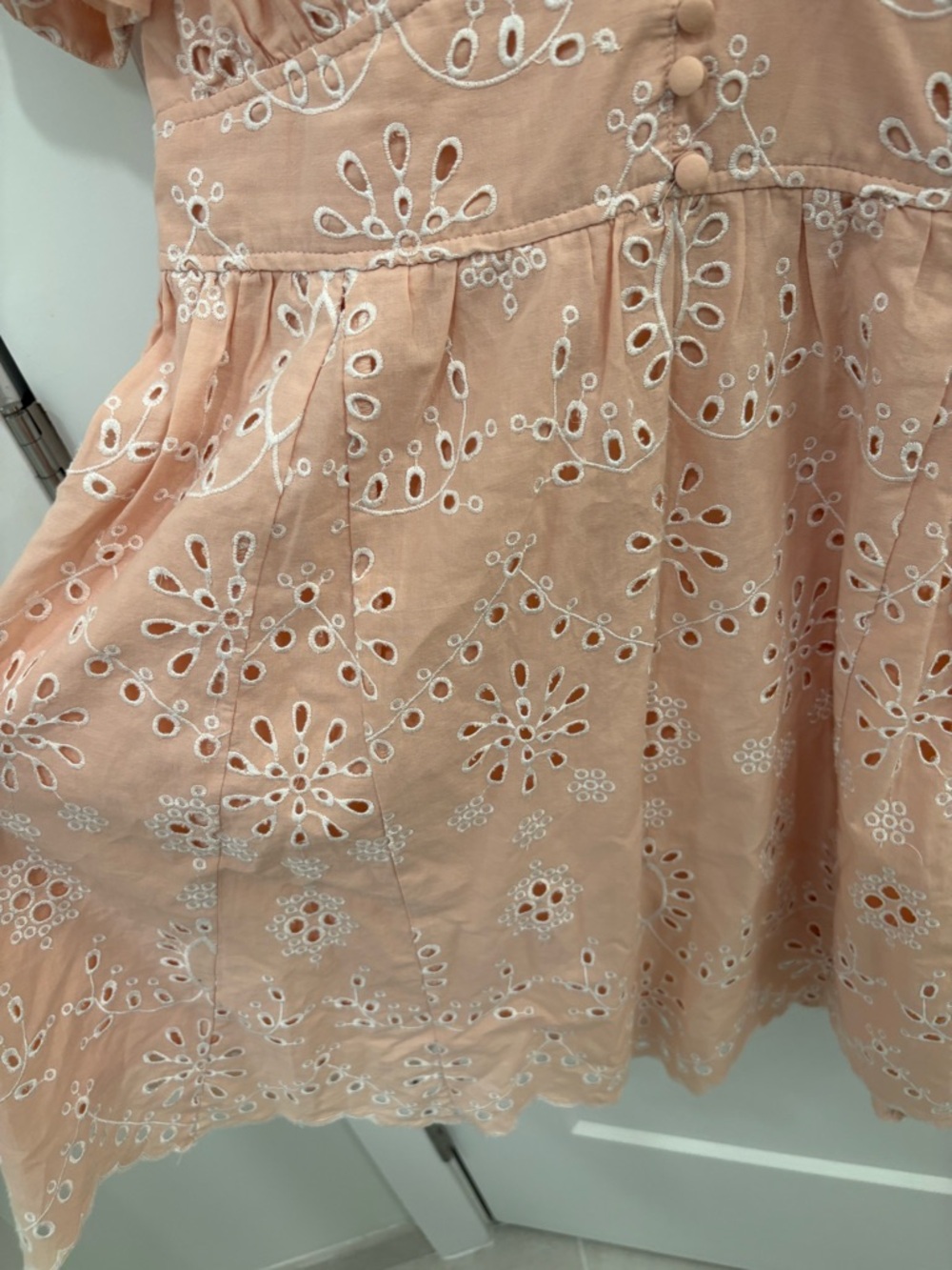 Chelsea28 Blush Pink Embroidered Eyelet Fit and Flare Mini Dress Size Large - Picture 6 of 15